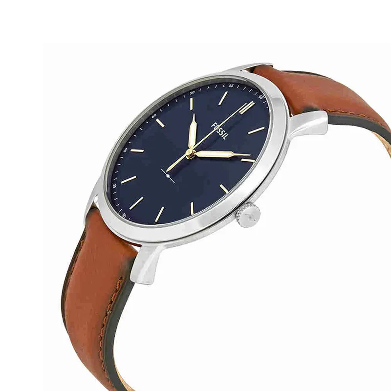 Fossil Minimalist Blue Dial Brown Leather Men's Watch | FS5304